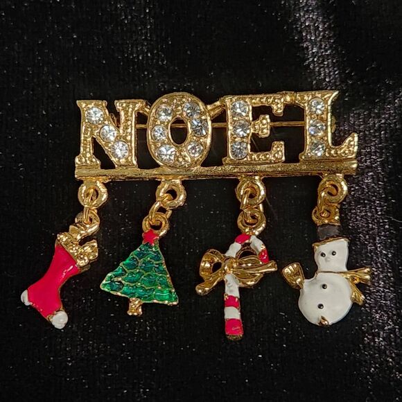 Set 4 Christmas Rhinestone Cluster Pins Brooch Wreath+ Avon Snowmen Earrings Vtg - Picture 5 of 9